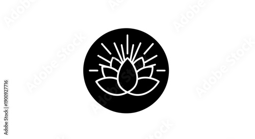Simple black and white lotus flower logo design element.