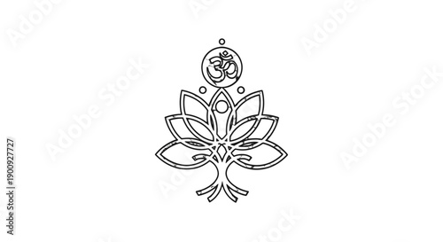 Simple black and white lotus flower line art design.