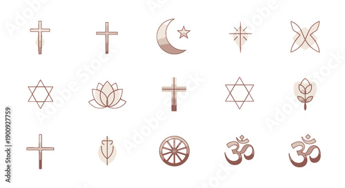 Collection of Religious Symbols from Various Faiths and Beliefs.