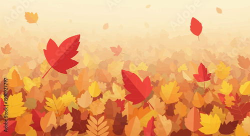 A scattering of colorful autumn leaves gently falling against a soft gradient
