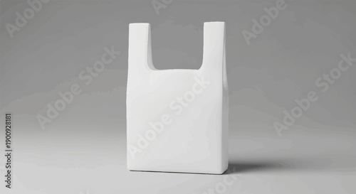 A plain white plastic shopping bag with cut-out handles rests on a gray surface