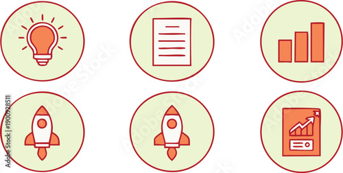 Startup Concepts: A visually appealing illustration of startup concepts, showcasing icons representing various aspects of innovation and business development.