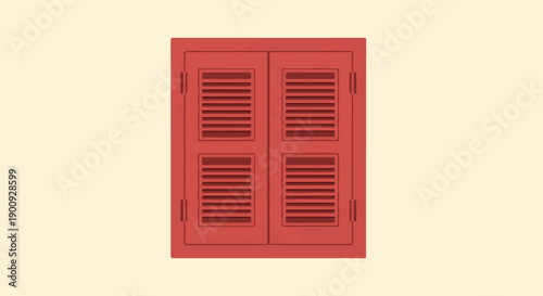 A simple, flat illustration of closed red louvered shutters on a pale background