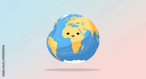 A happy, stylized planet Earth with a smiling face floats mid-air