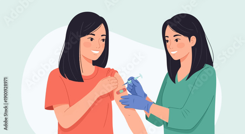 A healthcare professional administers a vaccine injection to a person's arm