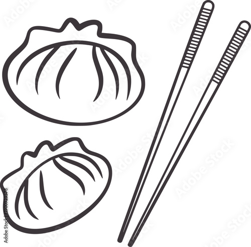 Black and of two dumplings and chopsticks food asian