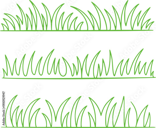 Minimalist green grass blades in three varying styles