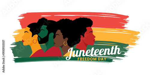 Juneteenth Freedom Day Background with Diverse Black Profiles and Pan-African Colors for Banner, Poster, Greeting Card and template