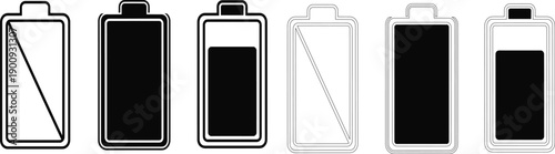 Battery level indicators showing different power charge states in a sequence
