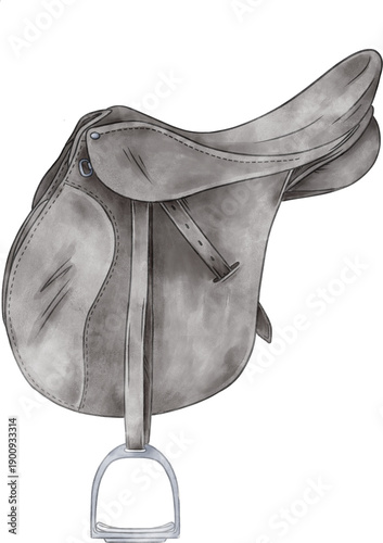 Obraz na plátně Hand drawn watercolor english black saddle for horse riding and jumping on trans