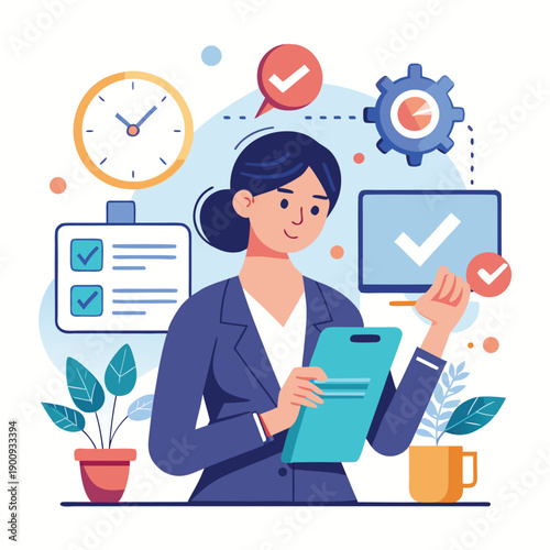  Businesswoman with Clipboard and Productivity Icons  Task Management Concept 