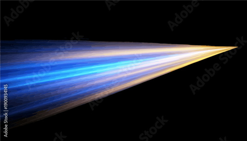 Vector neon blue and golden yellow abstract speed lines, glowing light motion effect isolated on grey