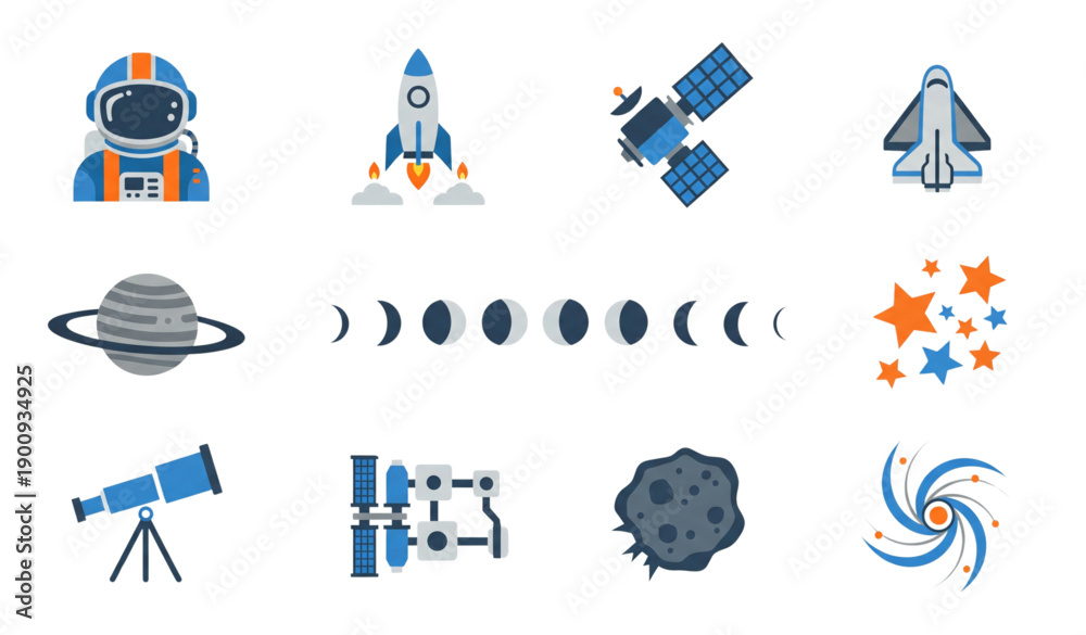 Fototapeta premium Space and Universe Exploration Solid Vector Icon Pack for Science Design