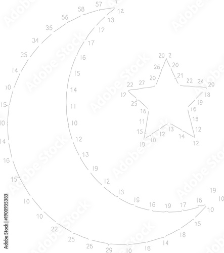 Ramadan crescent moon and star connect dots activity for children educational puzzle game with numerical path for tracing and coloring book project