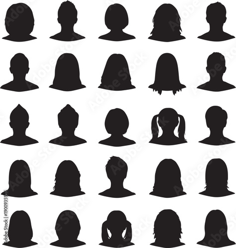 Diverse Silhouettes of People Heads, Avatar Icon Collection