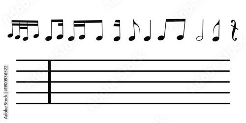 Music notes wave set, group musical notes abstract background.  Music notes icon set. Musical key symbols. Music notes symbol vector illustration. 