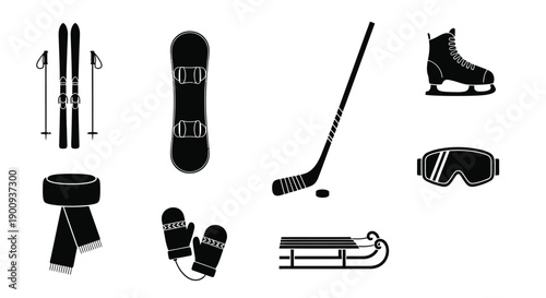 Set of Winter Sports Equipment Icons