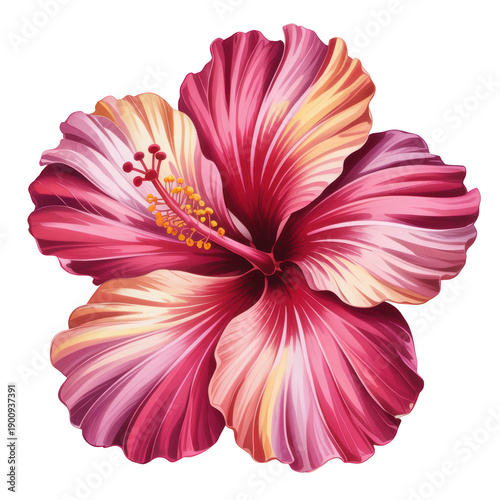 Vibrant pink hibiscus flower illustration with detailed petals isolated on transparent background