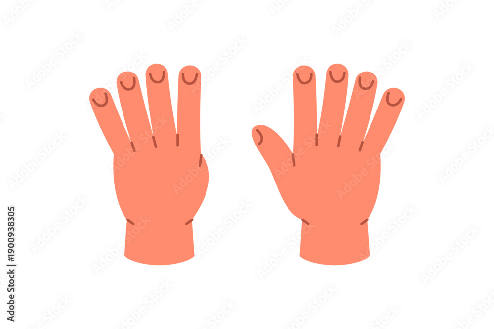 Obraz premium Hands showing number 9 using five fingers and four. Flat vector cartoon hand gesture for number learning in early education