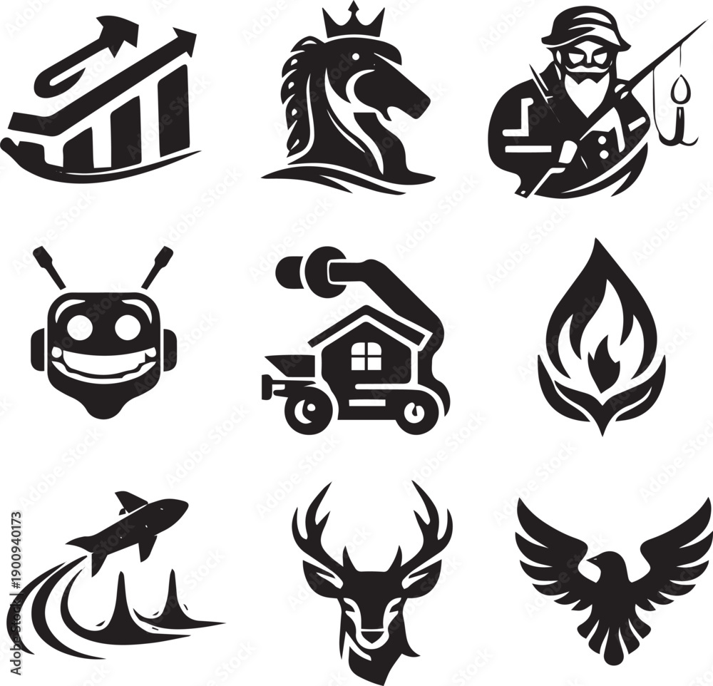 Obraz premium Modern Monochrome Vector Logos Set – 9 Unique Designs
