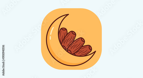 Ramadan dates fruit with crescent moon on orange background in flat vector illustration style for iftar meals and islamic holiday food traditions or greeting card design ideas