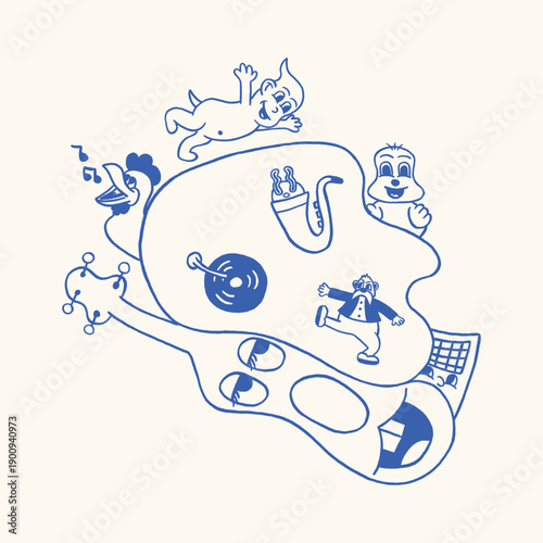 music retro vintage cartoon character illustration