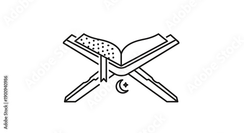 Quran book icon outline, muslim holy book on stand flat vector illustration, islamic culture and tradition symbol, religious education literature graphic design element
