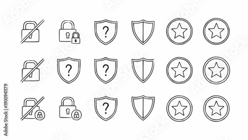 Security icons with shields and stars.