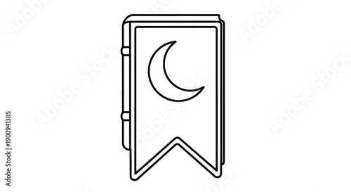 Islamic holy book icon for ramadan celebration line art style with crescent moon symbol on cover holy quran design for religious holiday illustration isolated on white background