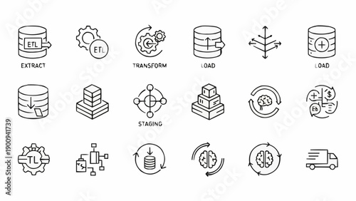 Business icons for data processing.
