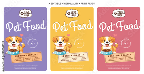 Pet food packaging template label and packaging design, dog food pouch label packaging design, editable vector file high qality print ready labels