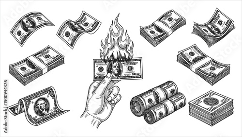 Vintage monochrome money elements concept.eps