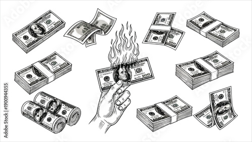 Vintage monochrome money elements concept.eps