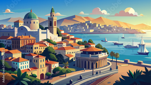 Very beautiful waterfront view of Algiers from the Admiralty, featuring Mediterranean coastline, historic port buildings, and the elegant urban rhythm of Algeria’s capital city.