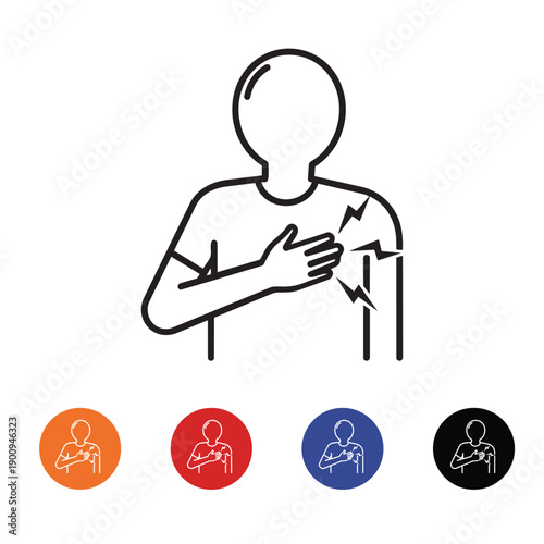 Icon of a person clutching chest with lightning bolts, representing chest pain or heart attack