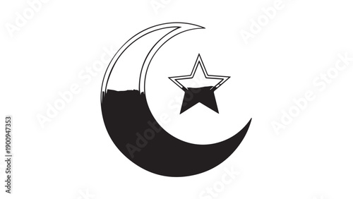 Minimalist crescent moon and star emblem representing culture and religion in a night sky motif.