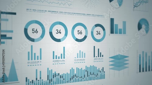 Business Stats On Computer Screen
Technology textured business and market data analysis and reports with infographics layout bar stats charts and diagrams