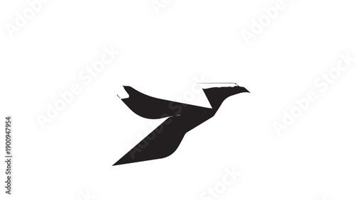 Elegant black silhouette of a bird in mid-flight, captured as a minimalist logo on white background.