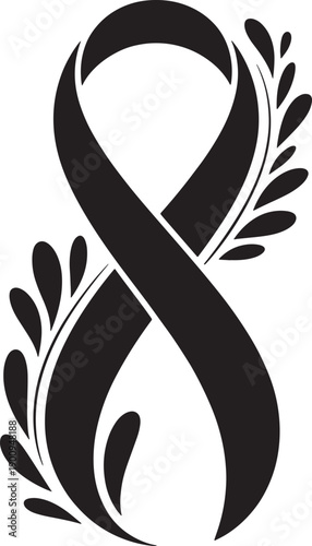 Black ribbon with olive branches a symbol of mourning and remembrance