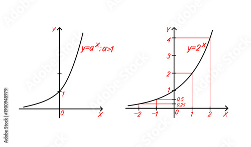 Konstfotografi Vector illustration of exponential function graphs y = a^x and y = 2^x, Y equals