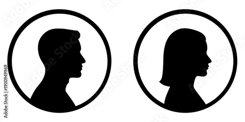 Profile icon. Male and female face silhouette icon.