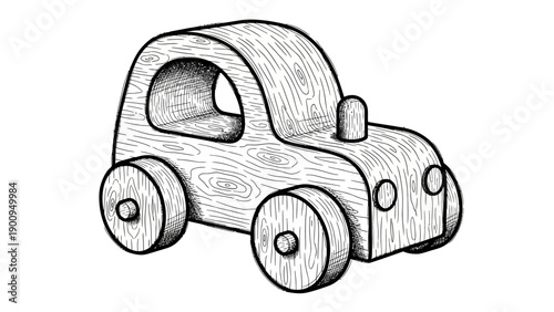 Wooden toy car with wheels.