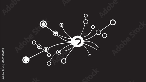 Abstract neural network of interconnected nodes and circuits on dark background.