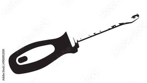 Small handheld retractable utility knife with elongated metal blade extended for cutting tasks.