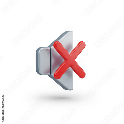 speaker icon crossed out, smooth 3D render, isolated white background
