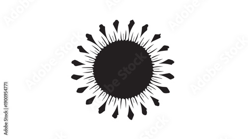 Abstract Black Sunburst Emblem with Radiating Rays.
