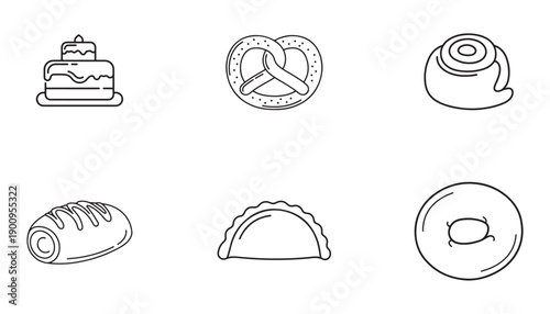 A delightful collection of sweet and savory baked goods icons for your creative projects