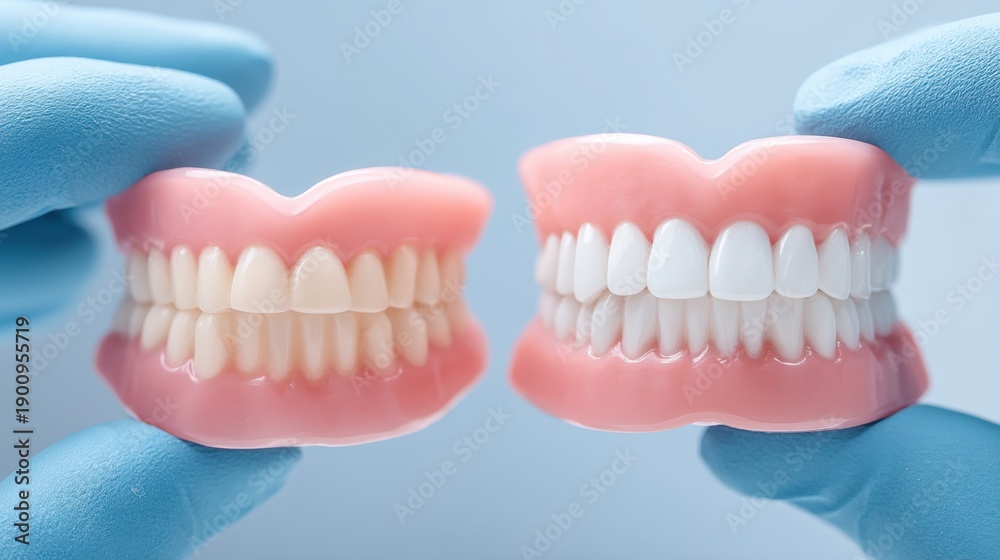 Obraz premium Detailed Illustration of Two Sets of Dentures Showcasing Transformation and Aesthetic Appeal of Dental Care