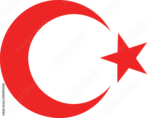 Red crescent moon and star symbol on white background