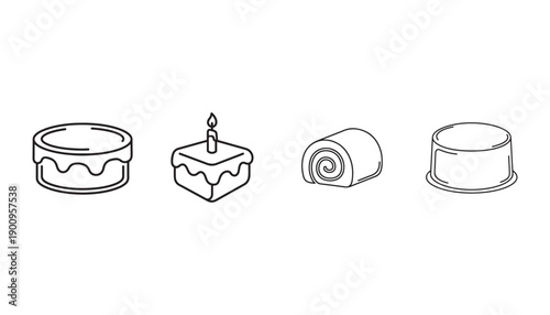 Assortment of delicious cake icons, perfect for baking and dessert themes